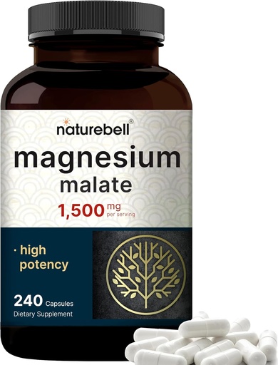 [BRSROBIECQAQMH3O] NatureBell Magnesium Malate 1 500 mg, 240 Kapsle CLAS124; Chelated for High Absorption CLAS124; Energy & Nervous System Support CLAS124; Non- GMO, gluten- Free