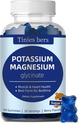 [BRSRMGQTBZ6RAC3A] Potassium Magnesium Gummies, Potassium Gummies Sugar Free for Adults Kids, Support Leg Cramps & Muscle & Heart Health, Magnesium Glycinate Gummies Best for Bedtime, Vegan, Non-GMO, Berry Flavor, 60