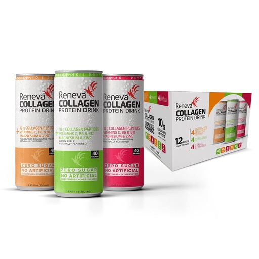 [BRSW2Y3QOAOWYYI4] Reneva Collagen Protein Drink - 10g Collagen Peptides, Electrolytes, B-Vitamins, Zinc, and Zero Sugar (Variety Pack)