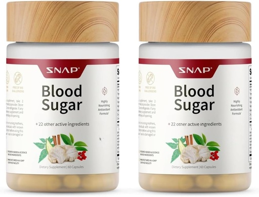 [BRSRMFIEBZYGC3YY] Snap Supplements Blood Sugar Blend, CoQ10, Cinnamon, Alpha Lipoic Acid y Gymnema, Sugar Gratis, 60 cápsulas, 2 Pack
