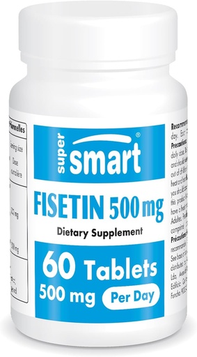 [BRSWGCANBMNREDLK] Supersmart - Fisetin 500mg per Day (Easy-to-Take) - 98% Pure Fisetin Supplement - Highly Bioavailable Polyphenol - Potent Senolytic Activator | Non-GMO & Gluten Free - 60 Tablets