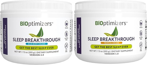[BRSROCQKCIFG2ETH] BiOptimizers Sleep Breakthrough Powder - Tropikalne sny i jagodowy zestaw - Naturalne wsparcie snu - 405g Razem