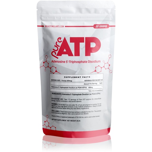 [BRSWGBQ5BEFAYD3O] BulkStimulants Pure ATP Adenosine Triphosphate Powder - Increase Energy, Endurance, Strength, Recovery & Muscle Pump, Faster Than Creatine HMB & Nitric Oxide, Natural Pre Workout Supplement - 20 Grams