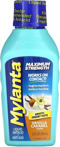 [BRSWKFAHPIFB6G3U] Mylanta Antacid and Gas Relief, Maximum Strength Formula, Vanilla Caramel Flavor, 12 Fluid Ounce