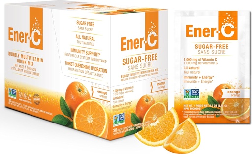 [BRSWYHY7PJ5BSEY6] Ener-C Sugar Free Energy Orange Multivitamin Drink Mix Vitamin C 1000mg & Electrolytes - Natural Immunity Support with Real Fruit Juice Powders Non-GMO Vegan & Gluten Free - 30 Count