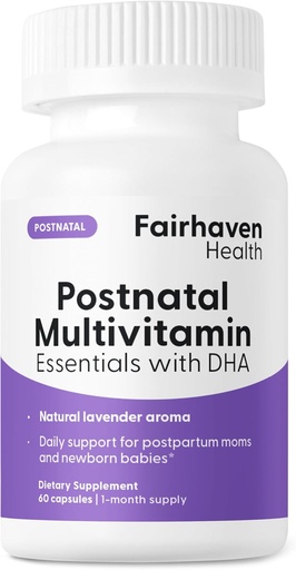 [BRSRAGANDIHWMDLD] Fairhaven Health Postnatal Multivitamin Essentials | Vegan Daily Multivitamin for Postpartum Women | Breastfeeding Mother and Baby Development Support | Gluten, Dairy, Soy Free | Non-GMO | 60 Capsules