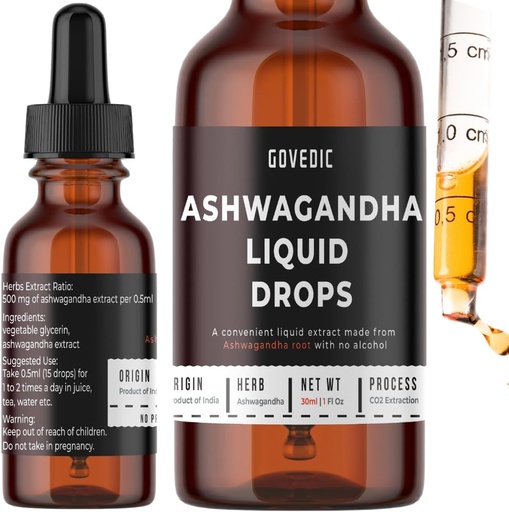 [BRSROZIBOV4GED3L] Ashwagandha Liquid Drops Concentrated 1 Fl Oz 30ml | 60 Servings of 500mg Organic Root Tincture Extract Supplement | Stress Relief, Energy & Immunity, Mental Focus, Fast Absorption