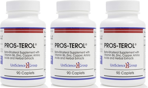 [BRSWIZQTAQDWKHD2] UniScience Group Pros-TEROL (3 Bottle kit), Prostate Relief with 900 mg Plant Sterols with Pumpkin Seed, Stinging Nettle Root, Ginger Root, Licorice Root Extracts 90 Caplets