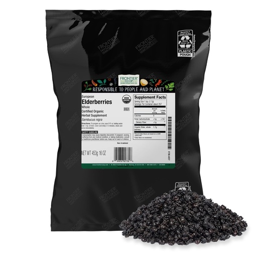 [BRSWIAA3OF7AIELY] Frontier Co-op Organic Whole European Elderberries, 16oz | Dried Elderberries for Tea, Syrups, Jams & Immune Support, Kosher, Non-GMO, Bulk Herb
