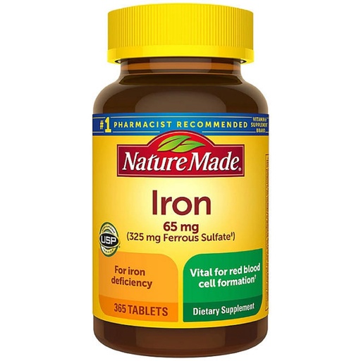 [BRSROHQZOJ5A2CA3] Nature Made Iron 65 mg (from Ferrous Sulfate) Tablets for Red Blood Cell Formation (365 ct.).