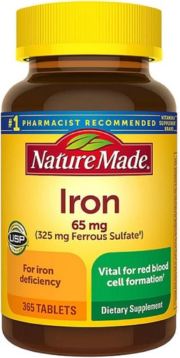 [BRSROHQZOJ5A2CA3] Nature Made Iron 65 mg (van Ferrous Sulfate) Tablets for Red Blood Cell Formation (365 ct.).