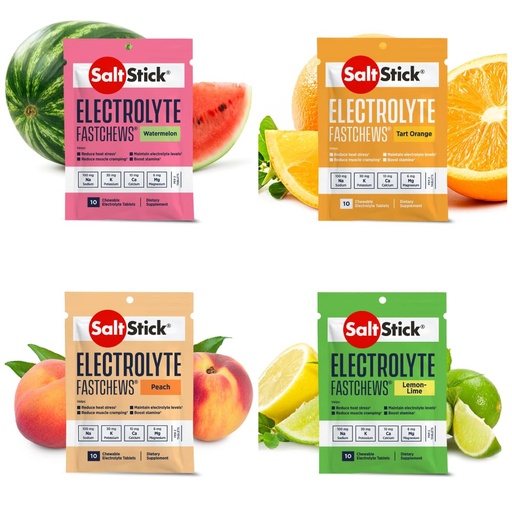 [BRSWYGDYCMHAEHQ4] SaltStick Fastchews, Electrolyte Replacement Tablets for Rehydration, Exercise Recovery, Youth & Adult Athletes, Hiking, Sports Recovery, 10ct Variety 4-Pack