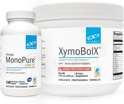 [BRSRAGQQBUCBACAZ] XYMOGEN Omega MonoPure 1300EC (120 Servings) + XymBolX (30 Servings) Bundle - Cardiovascular + Cognitive Support, Muscle Recovery - Non GMO