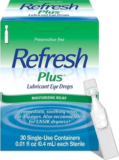 [BRSWIYQQBYHQ4HDM] REFRESH PLUS Lubricant Eye Drops Preservative-Free Artificial Tears, 0.01 fl oz (0.4 mL), 30 Single-Use Containers