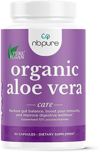 [BRSWIY35BAOR6E3A] nbpure Organic Aloe Vera, Restore Gut Balance, Immunity Support and Digestive Wellness 30, Vegan Capsules