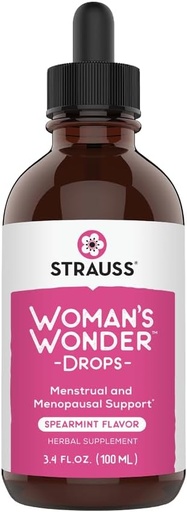 [BRSROEA6O4JQ4CY6] Strauss Heartdrops Woman's Wonder Drops; Menstrual & Menopausal Support Supplement in Spearmint Flavour, Natural Formula, Gluten-Free, Soy-Free, Non-GMO, 3.4oz Bottle