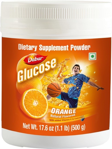 [BRSROAA6BYIA4FA2] Dabur Glucose - Glucose Pulver - Fortified with Vitamin D and Calcium - A Tasty Orange - 500 Gramm