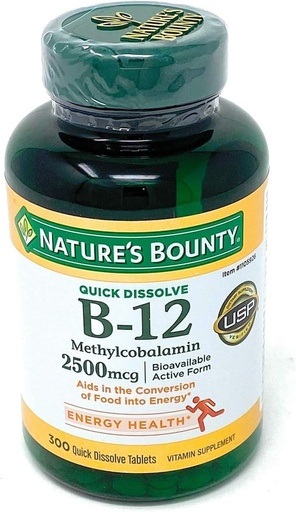 [BRSWGYABAAPQ2GTD] Nature's Bounty Vitamin B-12 2500 mcg, 300 Quick Dissolve Tablets