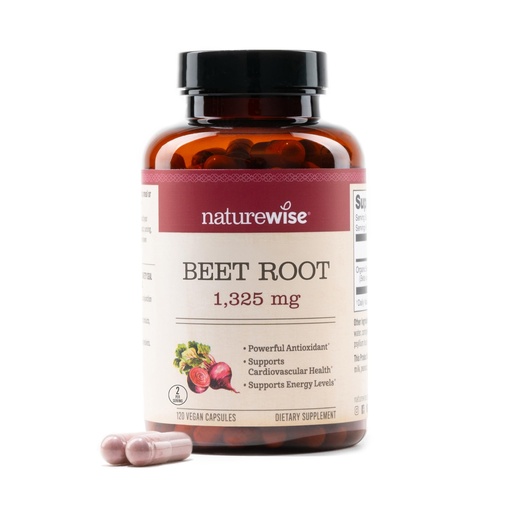 [BRSRAED2DEDQKETV] NatureWise Beet Root Capsules 1325mg with Organic Beetroot - Nitric Oxide Booster for Circulation and Heart Health Support - Vegan, Gluten-Free, Non-GMO - 120 Capsules[60 Day Supply]