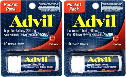 [BRSWIFA3BBYAAEIV] 2 Pack de Pocket Pack Advil Pain Reliever / Fever Reducer Ibuprofen 200mg - 10 Tablets Coated PER Pack (20 Tablets Total)