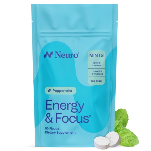 [BRSRM2QPOUCGGYD3] Neuro Energy & Focus Mints - Sugar Free Breath Mints with 40mg Natural Caffeine, B Vitamins & L-Theanine - Vegan Brain Supplement for Exercise, Study & Daily Focus - Peppermint, 90 ct