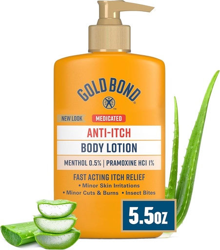 [BRSWIZQRPMBBSDAV] Gold Bond Medicated Anti-Itch Body Lotion 5.5 oz, Steroid Free, Fast Acting Itch Relief