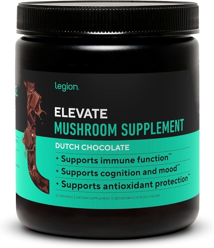 [BRSRAZD5OJ6WKELV] LEGION Elevate Mushroom Supplement Powder - Mushroom Blend of Lions Mane Powder, Reishi Powder & Beta-Glucan- Mushroom Powder to Boost Immune System, Mood & Performance Dutch Chocolate (30 Servings)
