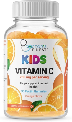 [BRSWYZANCF4BUHLD] Los médicos más finos de vitamina C Gummies para niños – Vegan, GMO Gratis &amp; Gluten gratis – Gran sabor a naranja Pectin Chews – Suplemento dietético para niños – 250 mg de vitamina C – 90 Jellies [45 dosis]