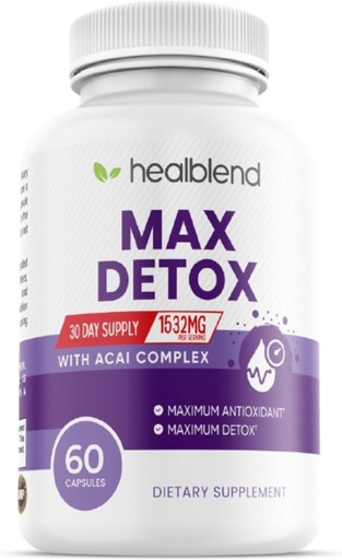 [BRSRA2YEDEHWECY6] Max Detox Supplement, Advanced Gut Cleanse Detox naistele ja meestele Psyllium, Chlorella, Hyssop Herb & Papaya, Acai Complex - Colon Cleanse - 60 kapslit (1)