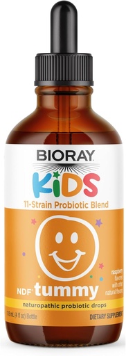 [BRSWGZITCUIQKA3O] BIORAY Kids NDF Tummy, Framboesa - 4 fl oz (120 ml) - 11-Strain mistura probiótica - Suporta a resposta imunitária no trato GI - Não-GMO, Vegan, Gluten Free - Aprox. 120 Serviços