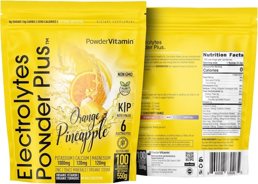 [BRSRMH37B4MROYA7] PowderVitamin Electrolytes Powder Plus (100 Servings) Orange Pineapple Electrolyte Powder Zero Calorie, Keto, 0 Sugar, No Maltodextrin,1000mg Potassium,120mg Calcium,120mg Magnesium, Hydration Powder