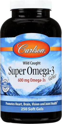 [BRSWIYILCUABKD3K] Carlson - 超级Omega-3宝石, 1200 mg Omega-3s, Wild Caught, 可持续来源, 250软胶
