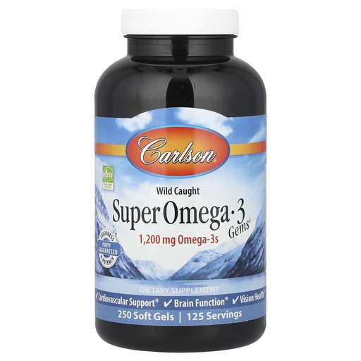 [BRSWIYILCUABKD3K] Carlson - Super Omega-3 Gems, 1200 mg Omega-3s, Wild Caught, Sustainably Sourced, 250 soft gels