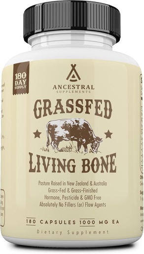 [BRSWYHD5CJ4BMDL7] Ancestral Supplements Grass Fed Beef Living Bone Supplement, Bone Meal Capsules Support Bone Health, Oral and Joint Health and Flexability, Non-GMO, 180 Capsules