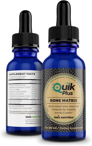 [BRSROAYHPMCBM3DV] QuikPlus Bone Matrix with Calcium, Magnesium, Zinc, and Potassium - Includes 9 Ionic Liquid Minerals, Collagenizer for Bone and Teeth Support, Vegan, Gluten-Free, All Natural (2 Oz)