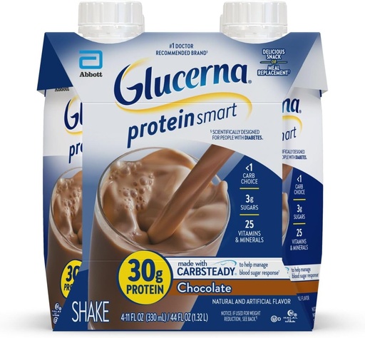 [BRSRMBICDIDWGYDZ] Beljakovine Glucerna Smart Diabetes Care Shake, Chocolate, Diabetic Meal zamenjava za podporo upravljanja krvnega sladkorja, 30g proteinov, 150 kalorij, Pripravljen za pitje, 11-fl-oz steklenica, 4 pakiranje