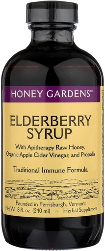 [BRSWIHTQBV4R6D3K] Traditional Formula Elderberry & Honey Immune Syrup Honey Gardens 8 oz Liquid