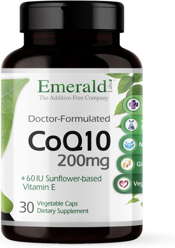 [BRSWIEY3BV5BEHLI] EMERALD LABS CoQ10 200mg - Premium Wellness Supplement with Natural Vitamin E - Supports Antioxidant, Circulation, Energy & Heart Health - 30 Capsules (30-Day Supply)