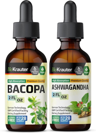 [BRSRAGI5A4HRECLP] BIO KRAUTER Bacopa Tincture 2 Fl. Oz. & Ashwagandha Tincture 2 Fl. Oz.