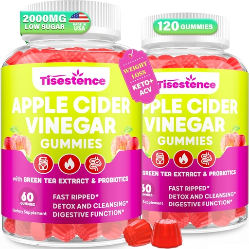 [BRSRAGARO56WGAAY] Apple Cider Vinegar Gummies, Keto ACV Gummies for Women and Men, Apple Cider Vinegar Supplement with Green Tea, B12, Probiotic for Detox Cleanse, Metabolism & Digestive Health, Vegan - 2 Months Supply