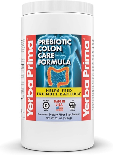 [BRSWGGAZBN7AYCL6] Yerba Prima Prebiotic Colon Care Formula, 20 oz Powder with FOS - Natural Psyllium Fiber, Magnesium, Selenium - Non-GMO, Gluten Free, Vegan Daily Supplement - for Men & Women