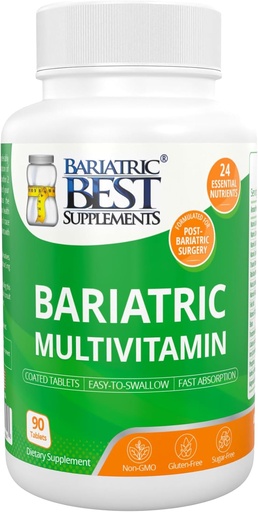 [BRSWGAYTDMDRY23F] Multivitamínico bariátrico con ferro para a cirurxía post-Gastric Bypass & Sleeve, Suplementos de enerxía, 90 Tablets, 24 nutrientes esenciais, Formulados por cirurxiáns bariátricos por directrices ASMBS