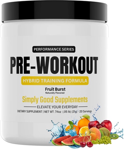 [BRSRA237CFYWKD3X] Hybrid Pre Workout Powder Supplement | 250mg Caffeine | Alpha GPC | No Jitters | Energy, Focus, Power, Endurance | for Men & Women | Tried & True Ingredients | 20 Servings