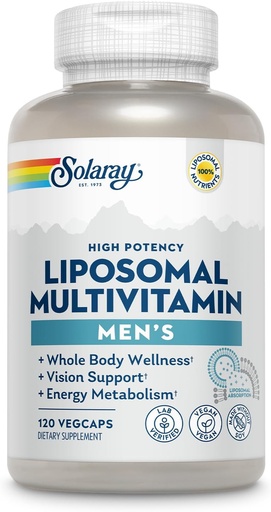 [BRSW2GACAF7BOAYY] SOLARAY Liposomal Multivitamin for Men, Enhanced Absorption Immune, Energy & Bone Support Supplement, Mens Daily Multi Vitamin, BCAAs, Vitamin D3, C, B12, Zinc, Vegan, Soy Free, 60 Serv, 120 VegCaps