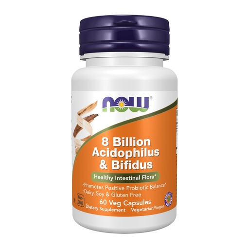 [BRSWIYYPOMNWEFTA] NOW Foods Supplements, 8 Billion Acidophilus & Bifidus, Dairy, Soy and Gluten Free, Strain Verified, 60 Veg Capsules