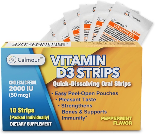 [BRSROZAYDFYQO337] Vitamin D3 Strips 10 Pack| 2000 IU Oral Dissolvable D3 Vitamin Strips | Peppermint Flavor Melts on Your Tongue in 30 Seconds | Boost Immunity & Enhance Mental Focus with Vitamin D3 2000