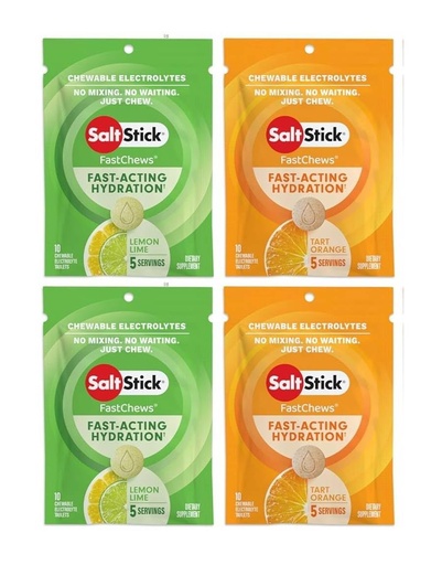 [BRSWKZIGPMGBCGD2] SaltStick FASTCHEWS® Resealable, Variety 4 Pack of Tart Orange & Zesty Lemon-Lime