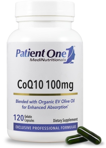 [BRSWGZY7DJ7R633V] Patient One Coenzyme Q10 (CoQ10) 100 mg | Antioxidant Supplement to Support Heart and Vascular Health* | with Organic Olive Oil | 120 Capsules