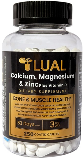 [BRSRAHYKA4MRS3Y6] LUAL Calcium Magnesium Zinc with Vitamin D – Bone & Muscle Support Supplement for Adults, 250 Coated Caplets, 83 Day Supply