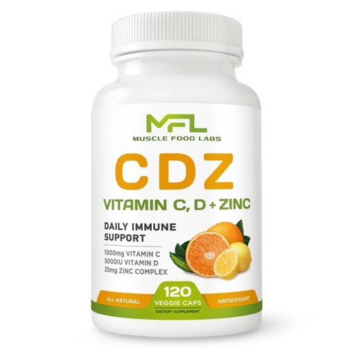 [BRSWYFT7OIFAE3LV] | C D Z | Vitamin C, 1000mg | Vitamin D3, 125mcg | Zinc, 25mg | Non-GMO & Gluten Free | 120 Vegetarian Capsules | 120 Servings